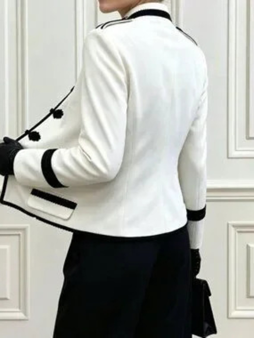 ZARA White Elegant Women's Commute Casual Contrast Color Long Sleeve Jacket